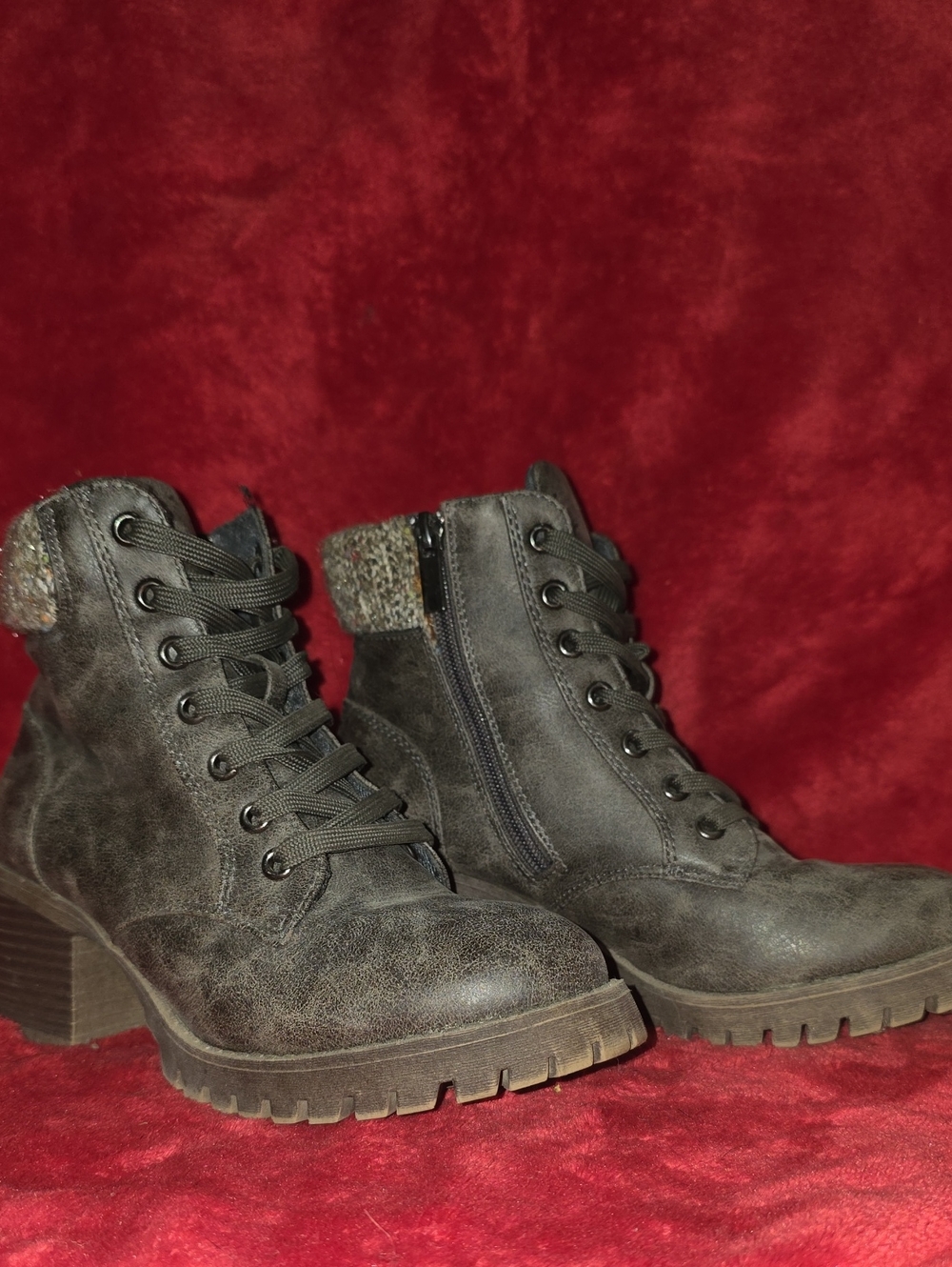 BAMBOO Olive Brown Lace-Up Heeled Ankle Boots